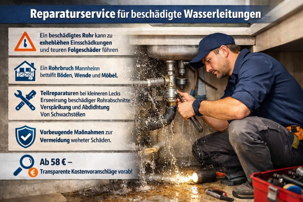 Reparaturservice für Rohrbruch in Mannheim – Klempner repariert beschädigte Wasserleitung professionell