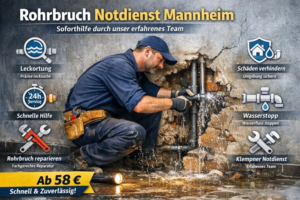Rohrbruch Notdienst Mannheim – Klempner repariert Wasserleck schnell und professionell mit moderner Technik