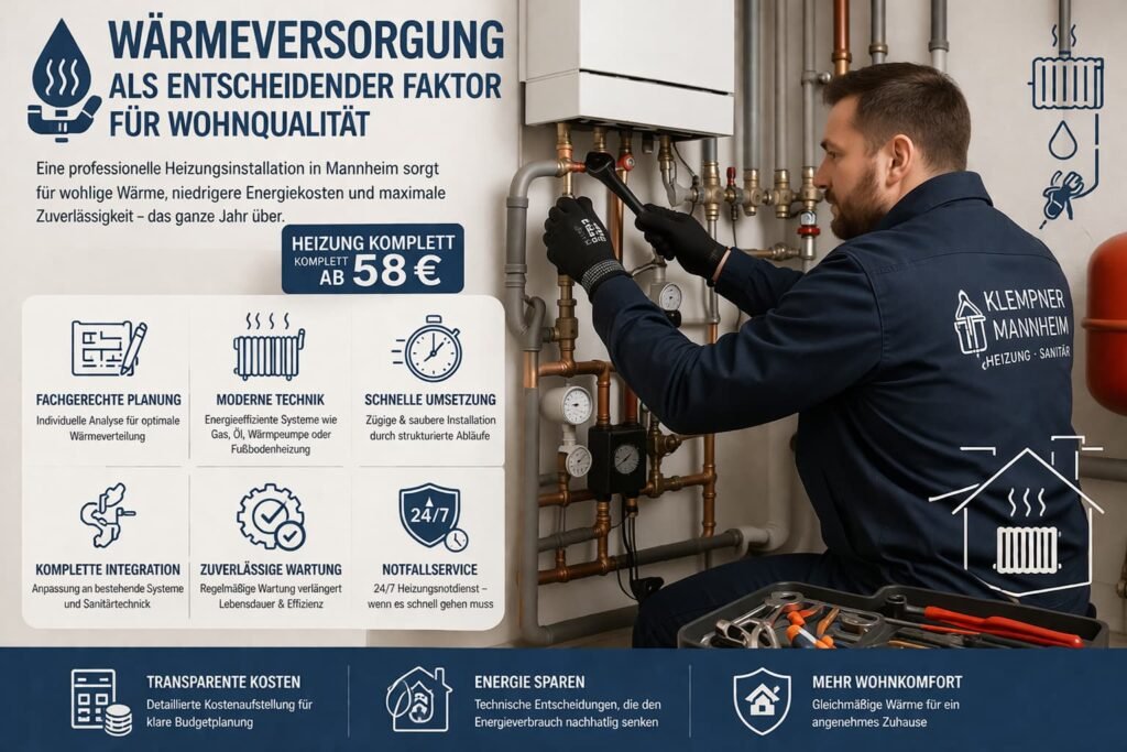 Techniker installiert moderne Heizungsanlage in Mannheim für effiziente Wärmeversorgung und hohen Wohnkomfort