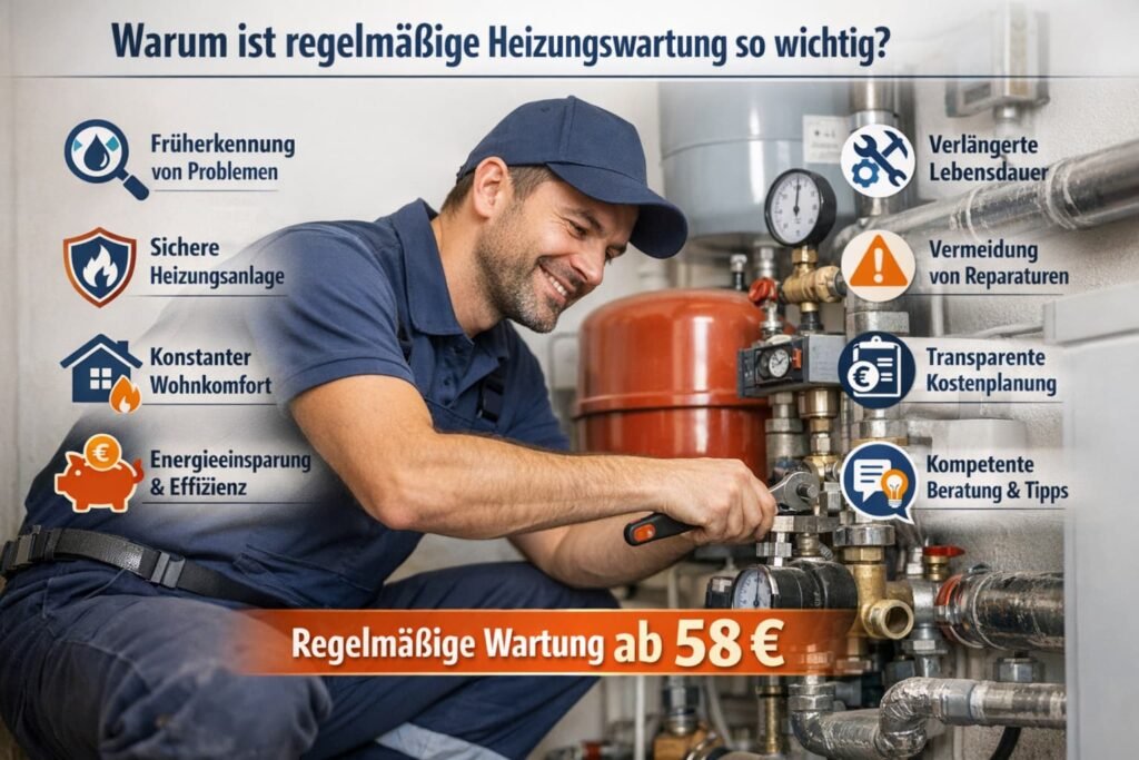 Heizungsmonteur bei Wartung einer Heizungsanlage in Mannheim – effiziente und sichere Heizungswartung ab 58 €
