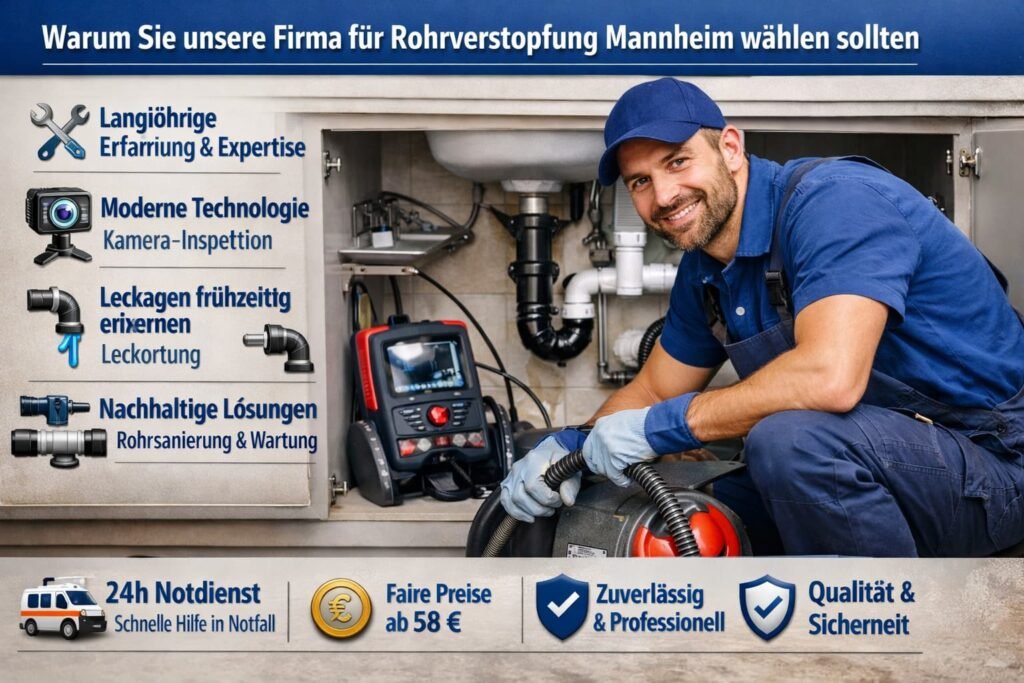 Klempner Mannheim behebt professionell Rohrverstopfung unter Spüle mit moderner Technik und zuverlässigem Service