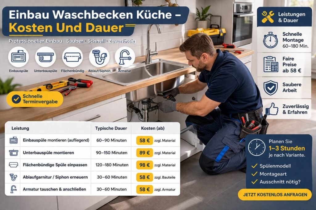 Einbau Küchenspüle durch professionellen Installateur – Kosten und Dauer im Überblick