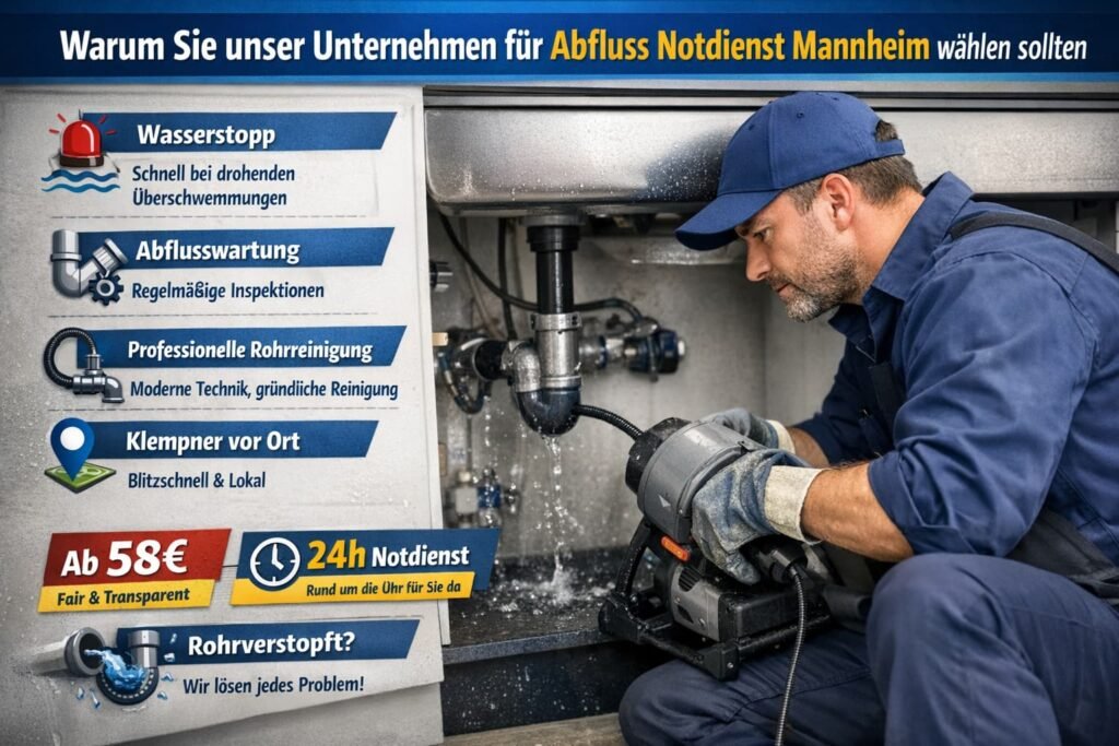 Abfluss Notdienst Mannheim – Klempner beseitigt Rohrverstopfung schnell und professionell
