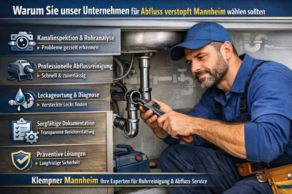 Plumber repariert verstopften Abfluss in Mannheim mit professioneller Rohrreinigung und moderner Technik