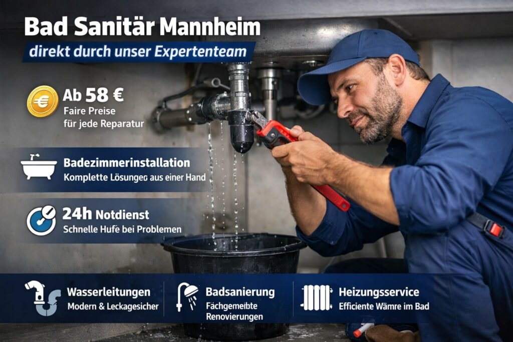 Bad Sanitär Mannheim – erfahrener Klempner repariert Rohrleck unter Waschbecken mit modernen Sanitärlösungen