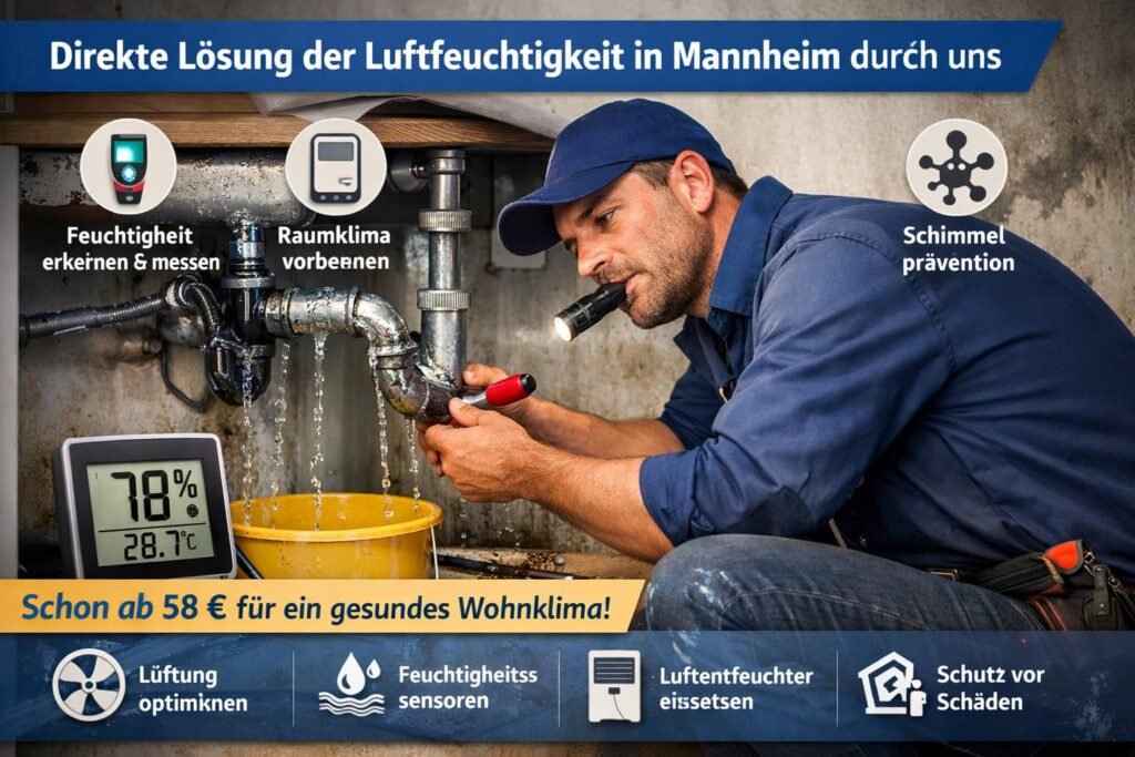 Plumber in Mannheim fixing leaking pipe and reducing indoor humidity for healthy air quality