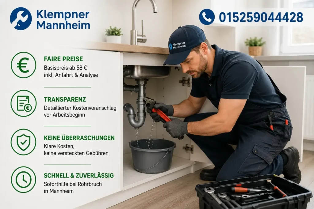 Klempner bei der Reparatur eines undichten Wasserrohrs.