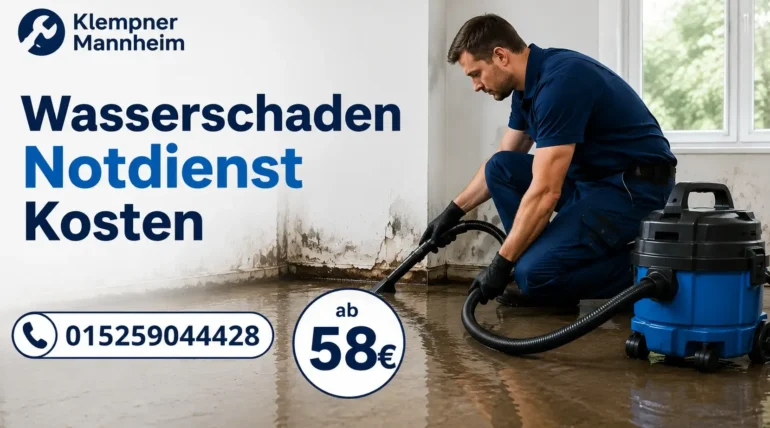 Techniker bei der Beseitigung von Wasserschäden mit Industriestaubsauger.