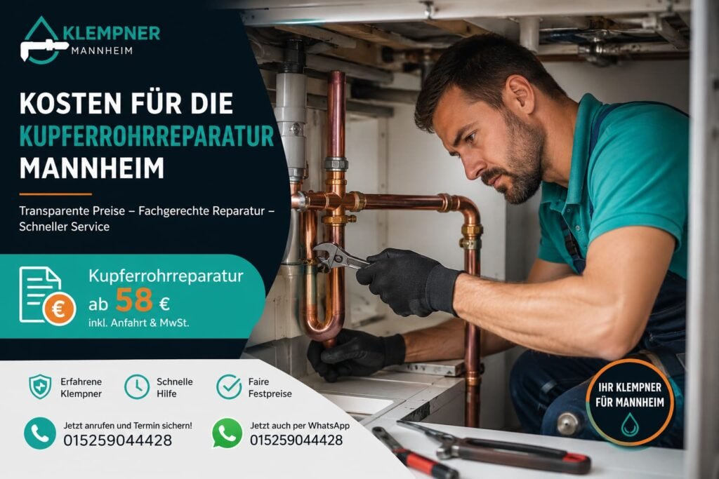Klempner repariert Kupferrohr in Mannheim – Kosten für die Kupferrohrreparatur