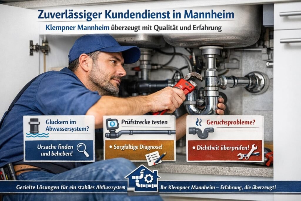 Zuverlässiger Klempner in Mannheim repariert Abfluss unter Spüle und behebt Gluckern im Abwassersystem