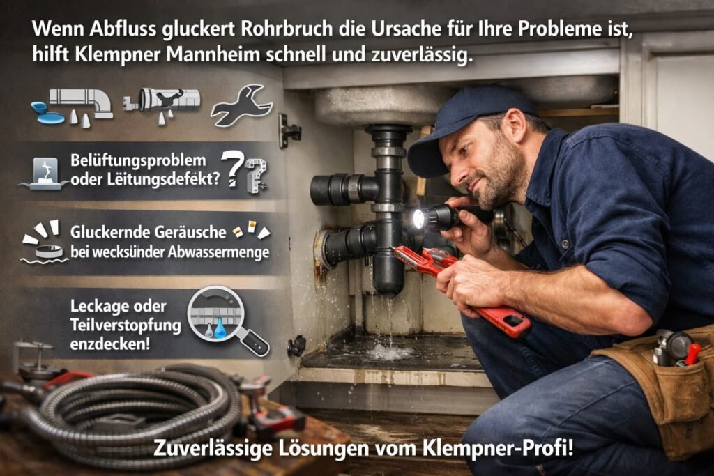 Klempner repariert Rohrbruch unter Spüle – gluckernder Abfluss wird professionell behoben in Mannheim