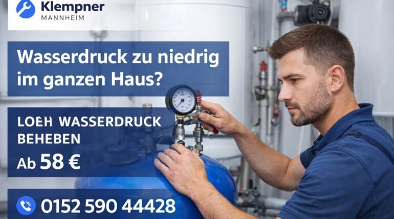 Klempner Mannheim repariert niedrigen Wasserdruck im ganzen Haus – professioneller Installateur mit Service ab 58 €