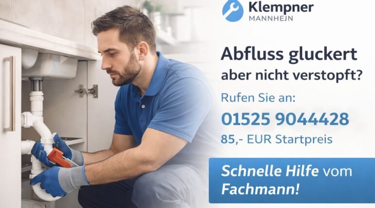 Klempner in Mannheim behebt gluckernden Abfluss ohne Verstopfung – schneller Service ab 58 €