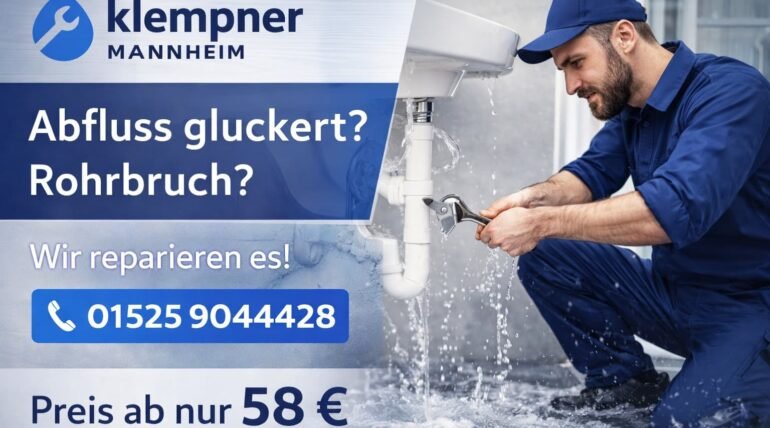 Klempner Mannheim behebt Rohrbruch und gluckernden Abfluss – schneller Service ab 58€