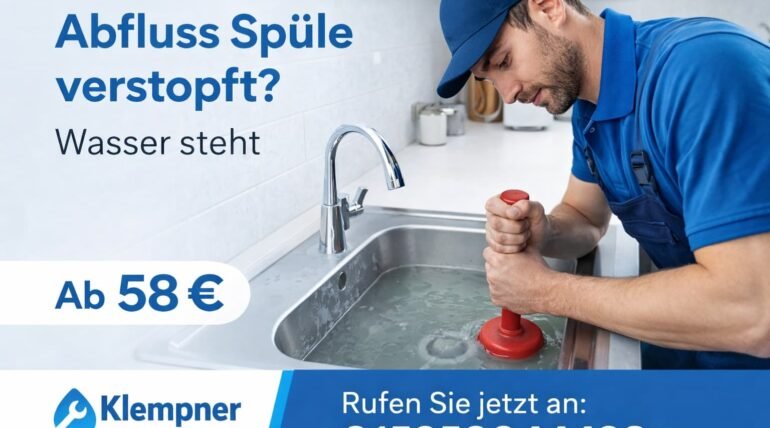 Klempner Mannheim behebt verstopften Spülenabfluss – Wasser steht, schneller Service ab 58 €