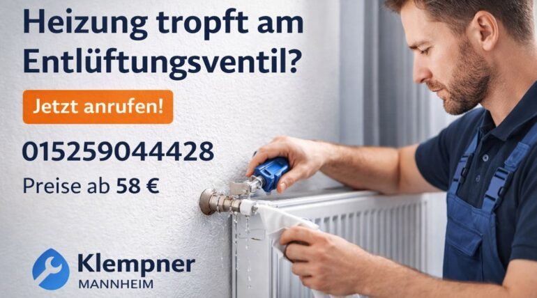 Klempner Mannheim repariert tropfendes Entlüftungsventil an Heizung – schneller Service ab 58€