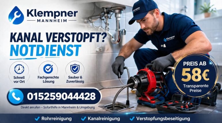 Klempner Mannheim Notdienst behebt verstopften Kanal – schnelle Hilfe ab 58€