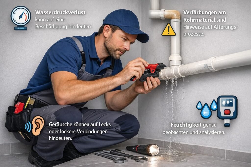 Klempner repariert Kunststoff-Wasserleitung bei Leck im Haushalt