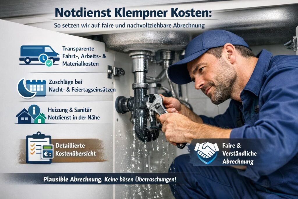 Notdienst Klempner repariert Rohrbruch unter Spüle mit transparenter Kostenübersicht und fairer Abrechnung