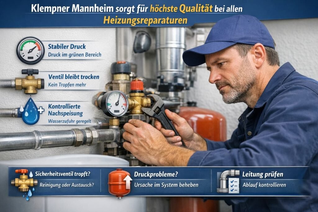 Klempner Mannheim repariert Heizungsventil – professionelle Heizungsreparatur mit stabilem Druck und trockenen Ventilen