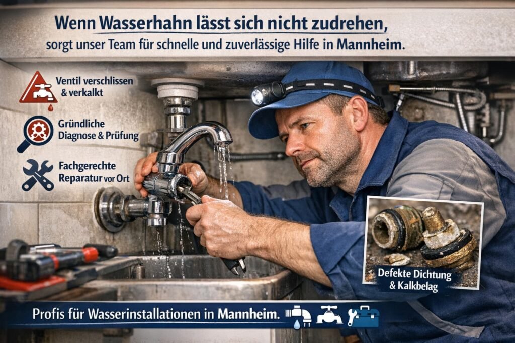 Installateur repariert tropfenden Wasserhahn in Mannheim – schnelle Hilfe bei defekter Armatur und Kalkablagerungen
