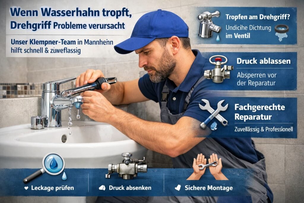 Klempner in Mannheim repariert tropfenden Wasserhahn am Drehgriff schnell und zuverlässig