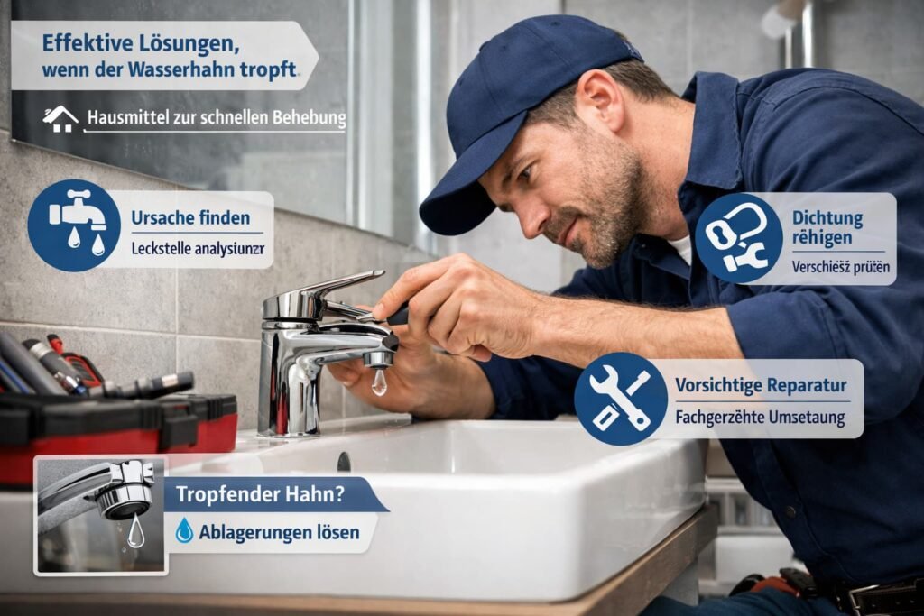 Installateur repariert tropfenden Wasserhahn – effektive Lösungen und Hausmittel zur schnellen Behebung