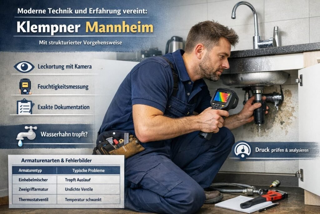Klempner repariert Wasserleck unter Küchenspüle mit moderner Technik in Mannheim