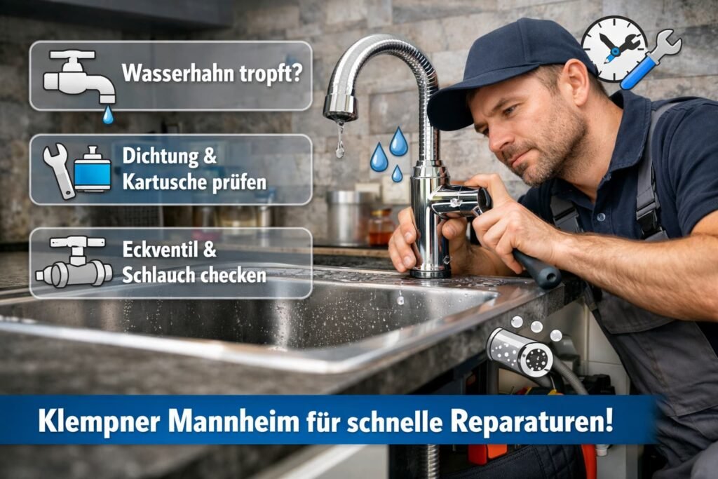 Klempner Mannheim repariert tropfenden Wasserhahn in der Küche