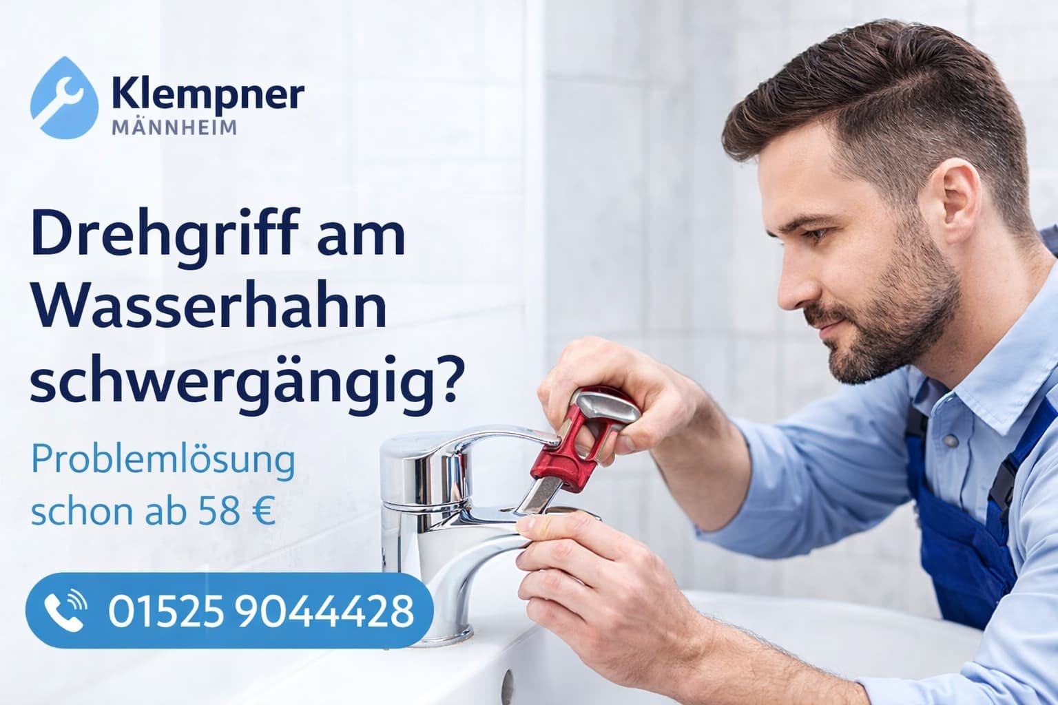 Klempner Mannheim repariert schwergängigen Wasserhahn-Drehgriff ab 58 €