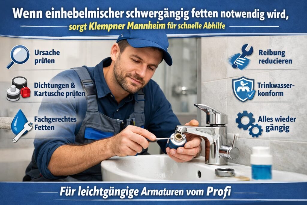 Ein Klempner repariert einen schwergängigen Einhebelmischer und schmiert die Kartusche fachgerecht für reibungslose Funktion