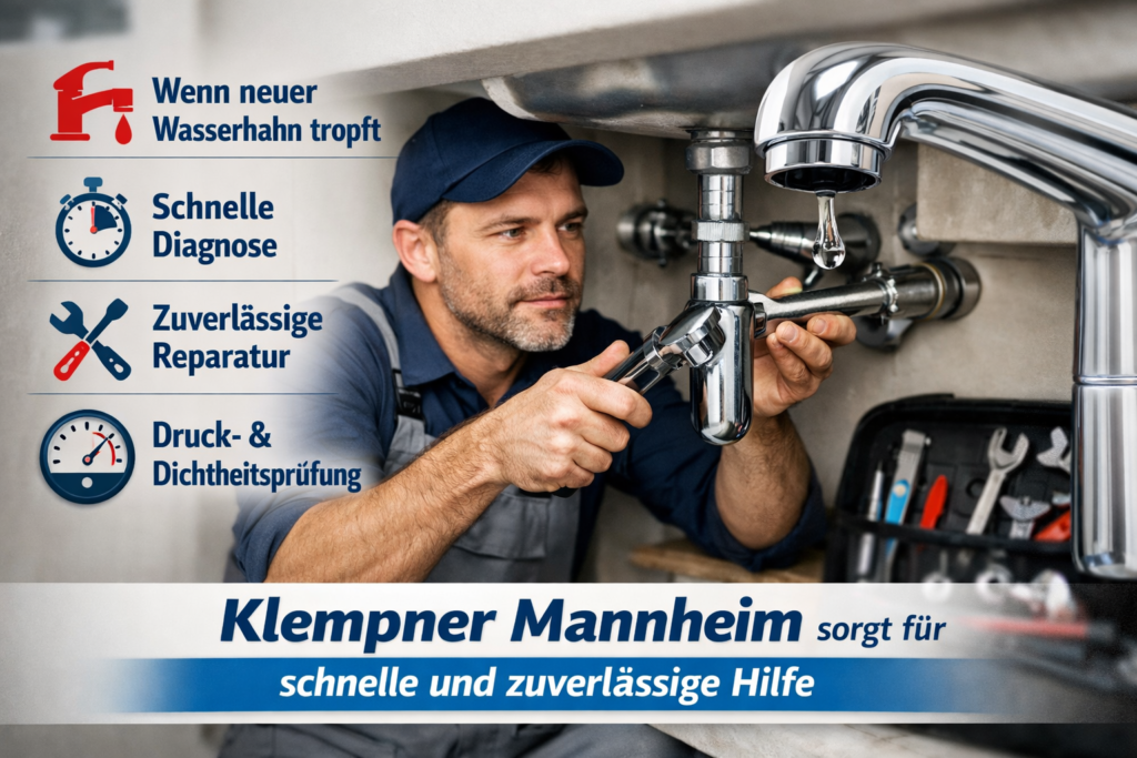 Klempner repariert tropfenden Wasserhahn unter Spüle – schnelle und zuverlässige Hilfe in Mannheim