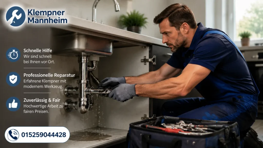 Klempner repariert undichten Wasserhahn