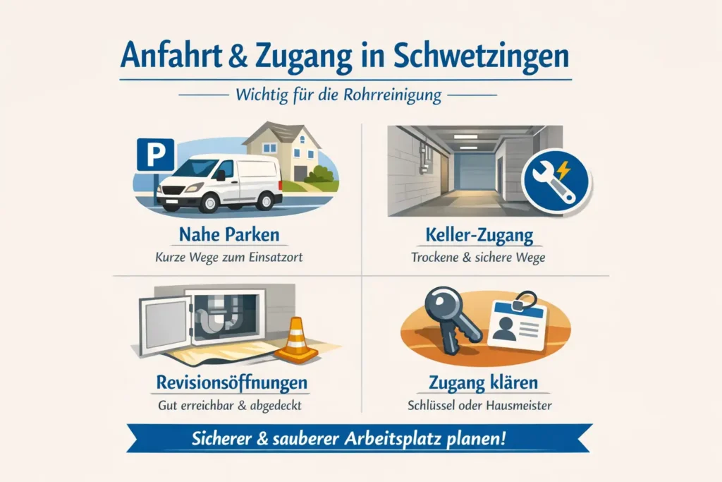 Anfahrt und Zugang in Schwetzingen: Parken, Kellerwege und Revisionsöffnungen realistisch einplanen