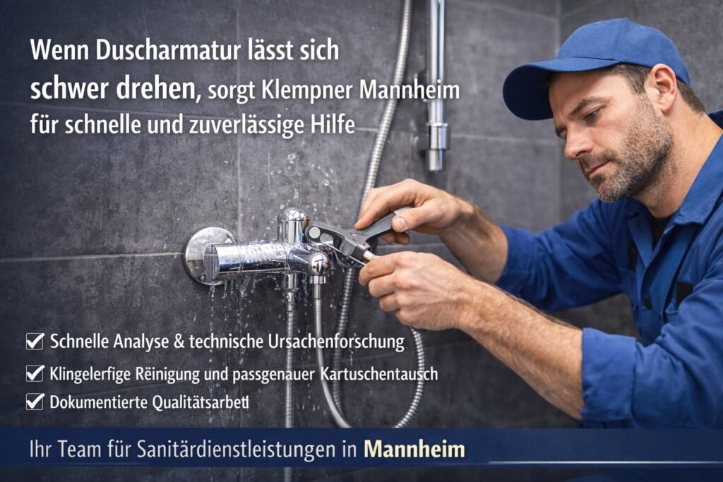 Klempner Mannheim bei Reparatur einer Duscharmatur.