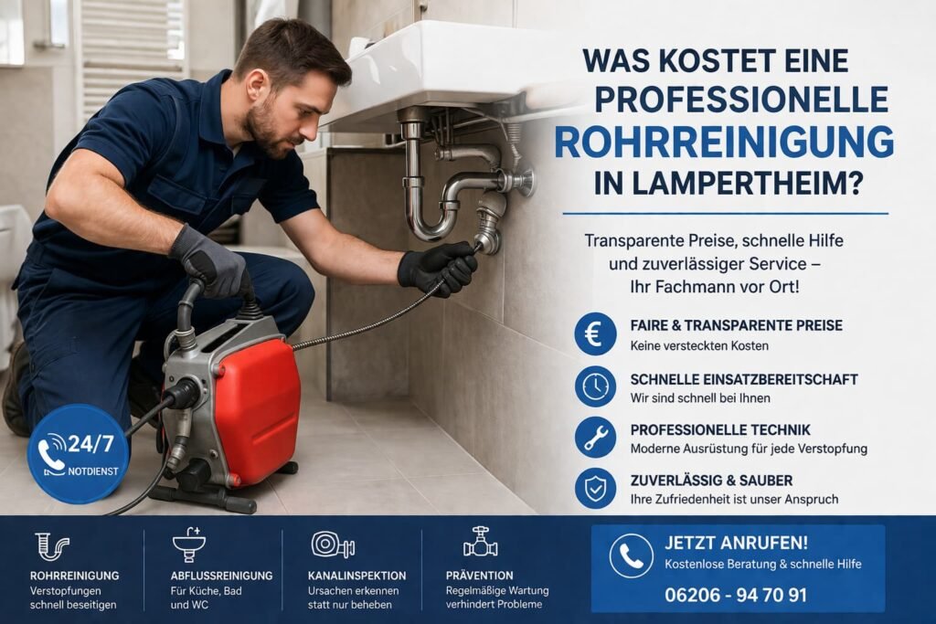 Professioneller Klempner behebt eine Rohrverstopfung mit moderner Ausrüstung im Badezimmer.