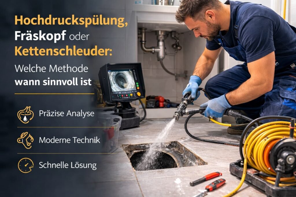 Fachmann bei der professionellen Kanalreinigung mit Hochdruckspülung