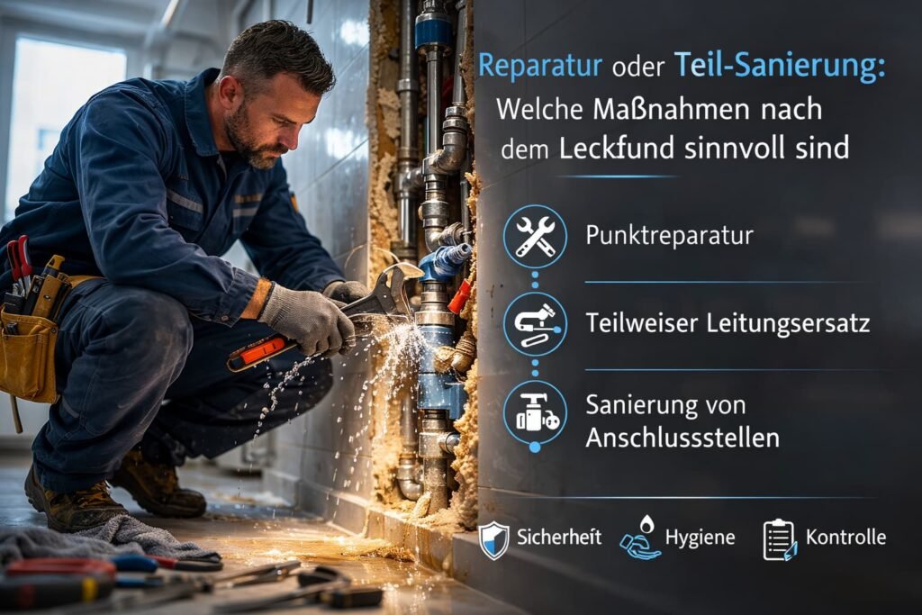 Fachmann repariert ein Rohrleck in Sinsheim – Punktreparatur oder Teil-Sanierung nach professioneller Rohrleckortung