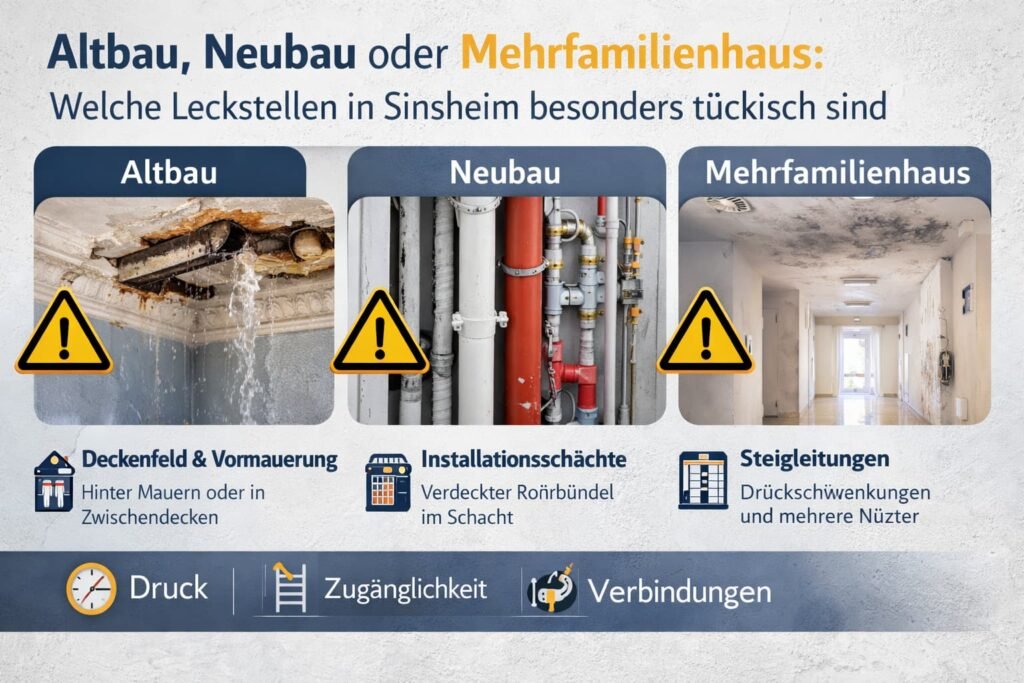 Klempner bei der Leckortung in Sinsheim – typische Leckstellen in Altbau, Neubau und Mehrfamilienhaus