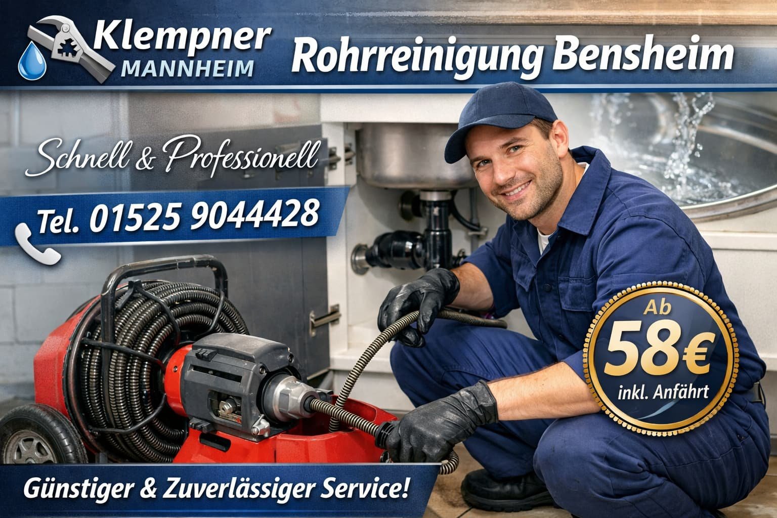 Rohrreinigung Bensheim Service von Klempner Mannheim ab 58€