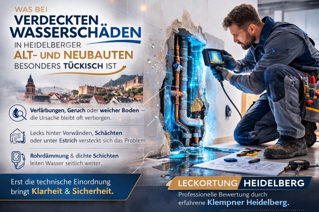 Klempner in Heidelberg bei der professionellen Leckortung eines verdeckten Wasserschadens in Alt- oder Neubau.