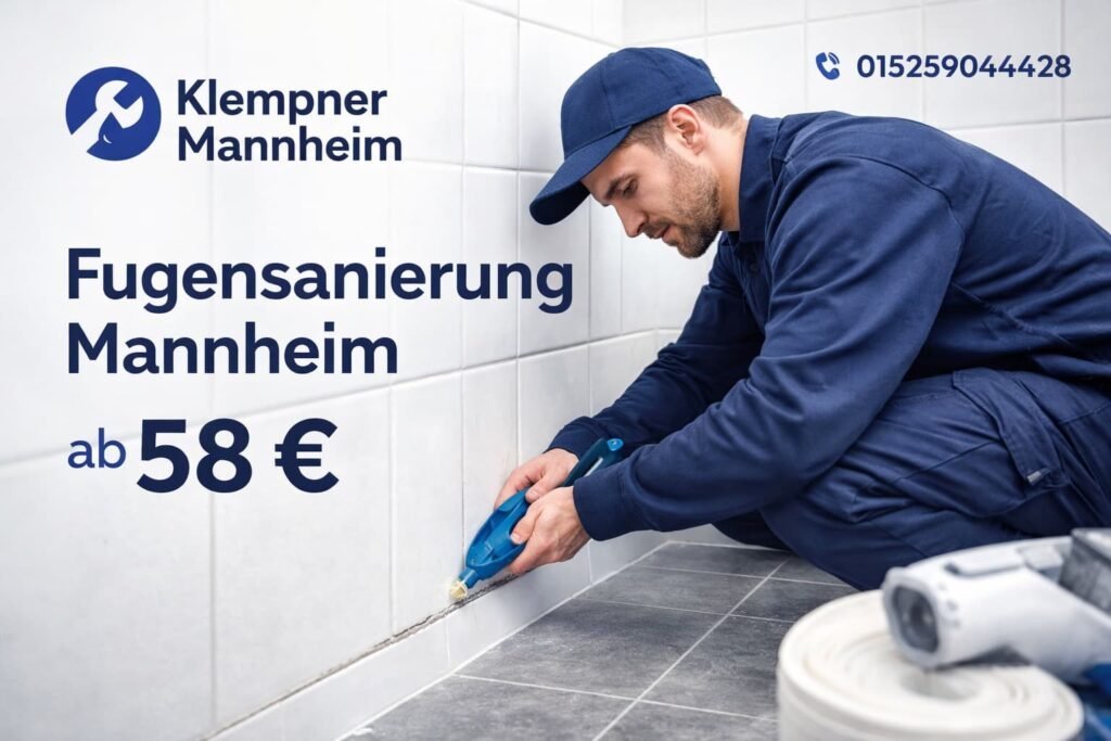 Handwerker bei Fugensanierung in Mannheim – Klempner Mannheim Service ab 58€ mit professioneller Reparatur von Fliesenfugen
