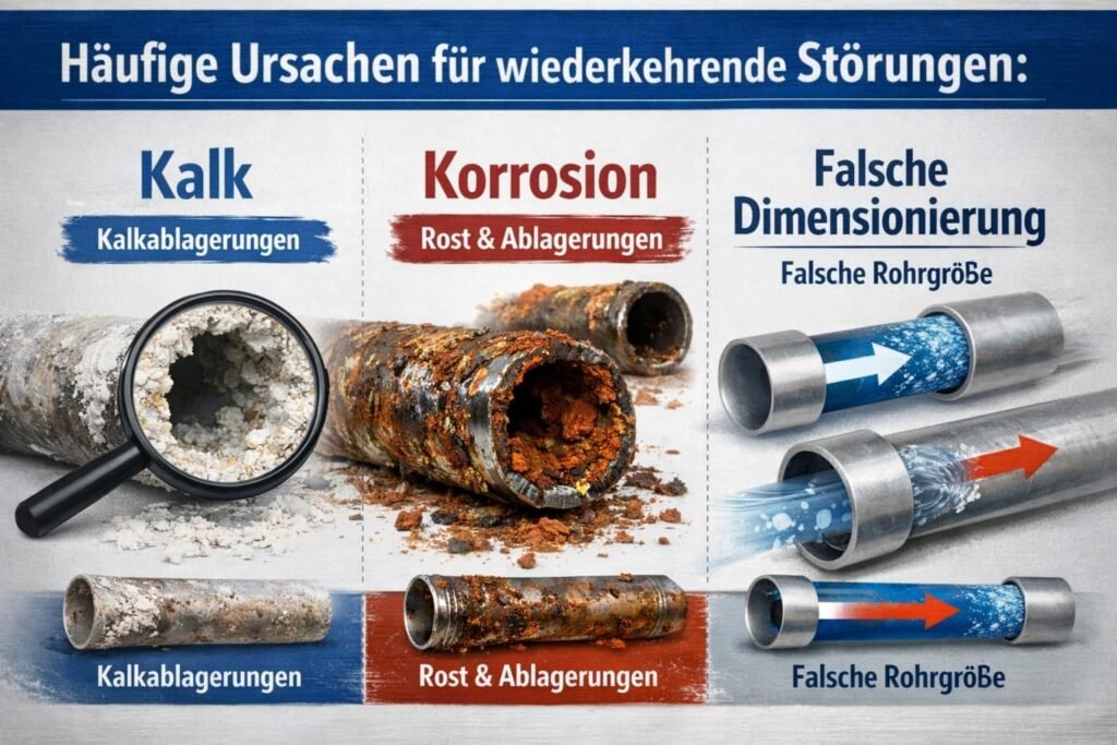 Häufige Ursachen für wiederkehrende Störungen: Kalk, Korrosion, falsche Dimensionierung