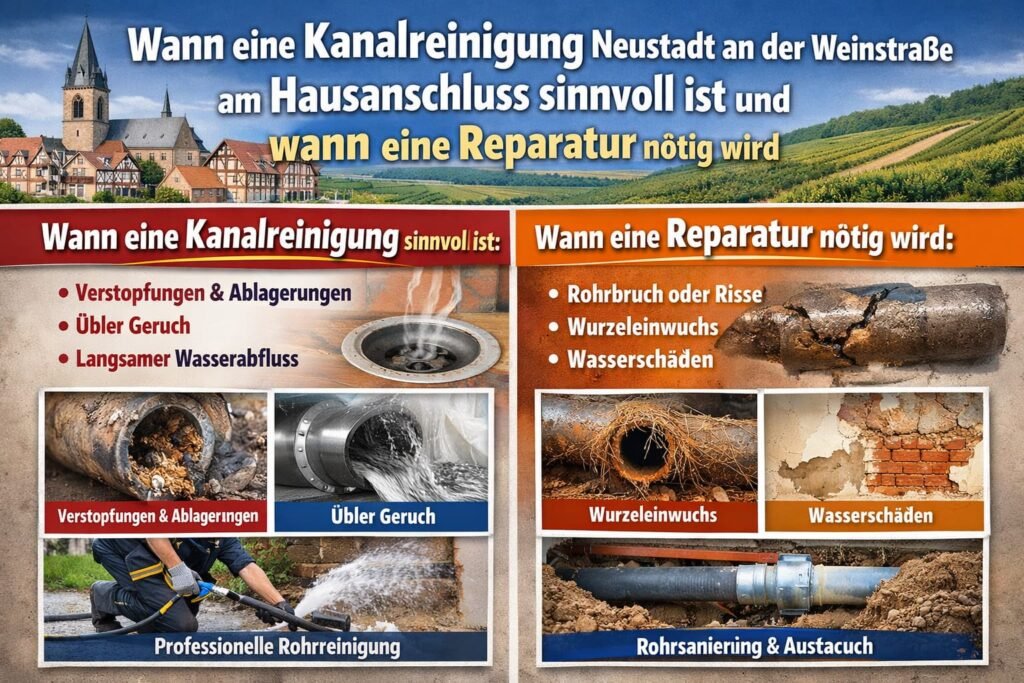Wann eine kanalreinigung neustadt an der weinstraße am Hausanschluss sinnvoll ist und wann eine Reparatur nötig wird