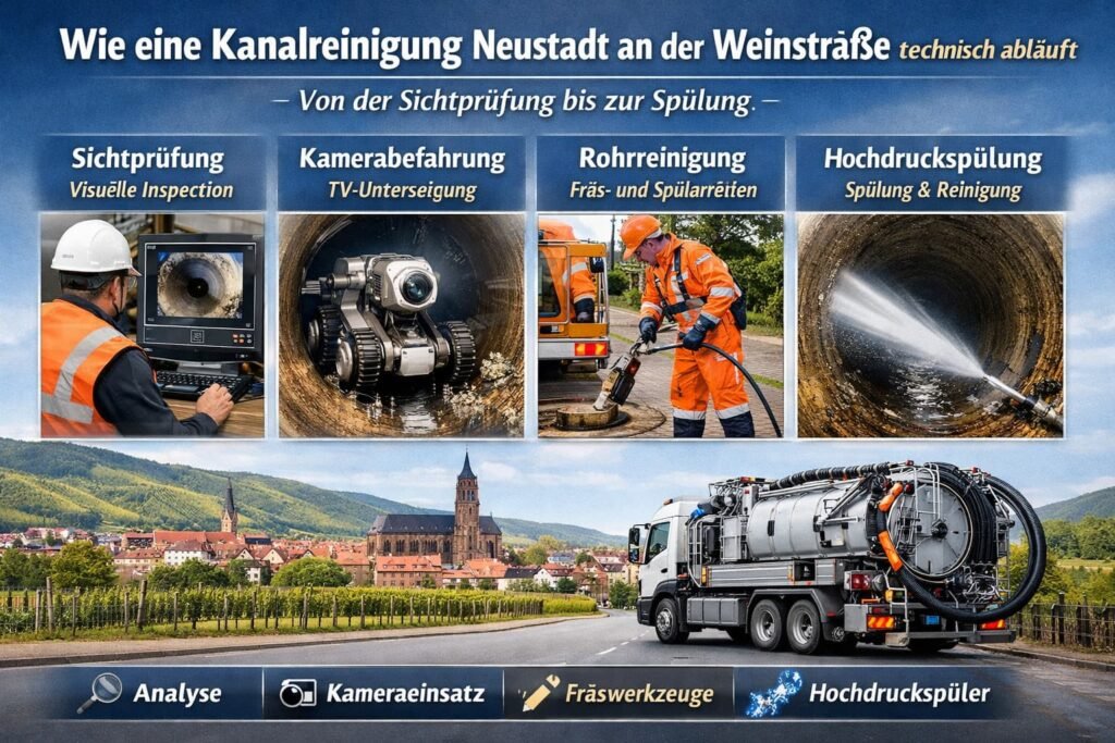 Wie eine kanalreinigung neustadt an der weinstraße technisch abläuft – von der Sichtprüfung bis zur Spülung