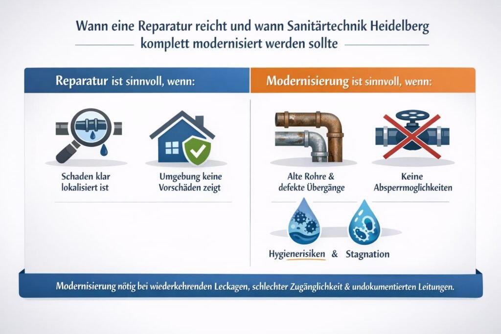 Wann eine Reparatur reicht und wann Sanitärtechnik Heidelberg komplett modernisiert werden sollte
