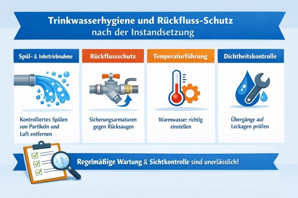 Wie Trinkwasserhygiene und Rückfluss-Schutz nach der Instandsetzung sichergestellt werden