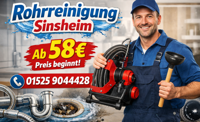 Rohrreinigung Sinsheim 24 Stunden | Ab 58 Euro | 7 Tage die Woche