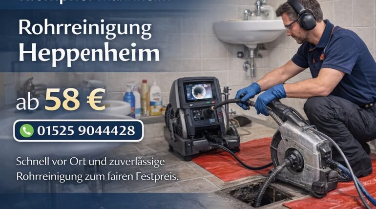 Techniker von Klempner Mannheim führt eine professionelle Rohrreinigung in Heppenheim durch – schneller Service ab 58 €.