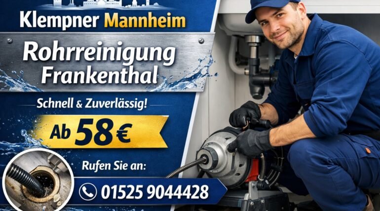 Rohrreinigung Frankenthal – Professioneller Klempner von Klempner Mannheim bei der Beseitigung einer Rohrverstopfung, schneller Service ab 58 €